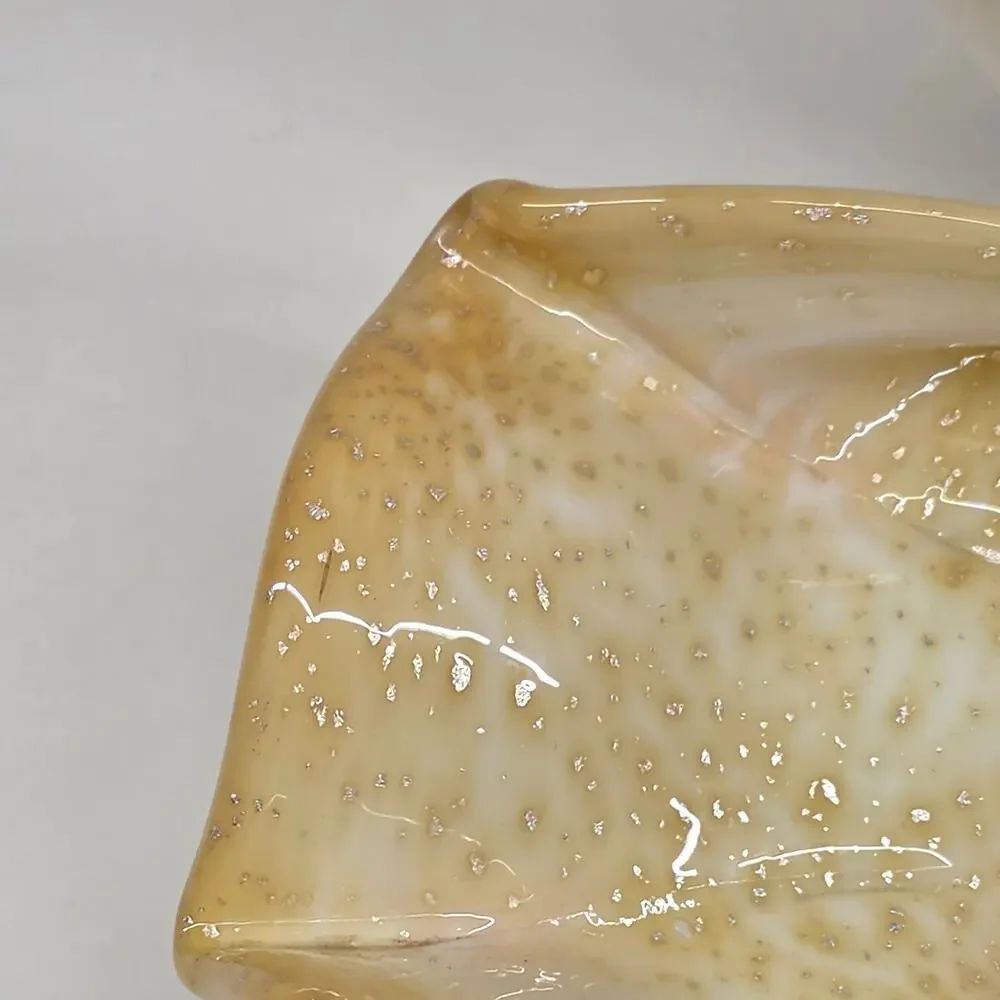 Vintage Murano Gold Aventurine Art Glass Ruffled Bowl Italy